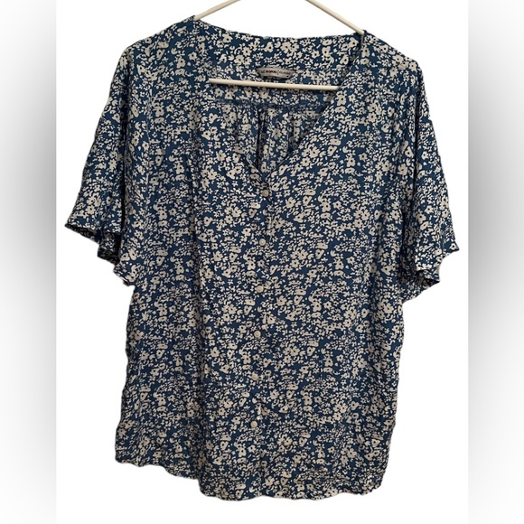 LC Waikiki Women’s V-Neck Button Down Flutter Sleeves Lightweight Top Sz40 Blue - Picture 11 of 11